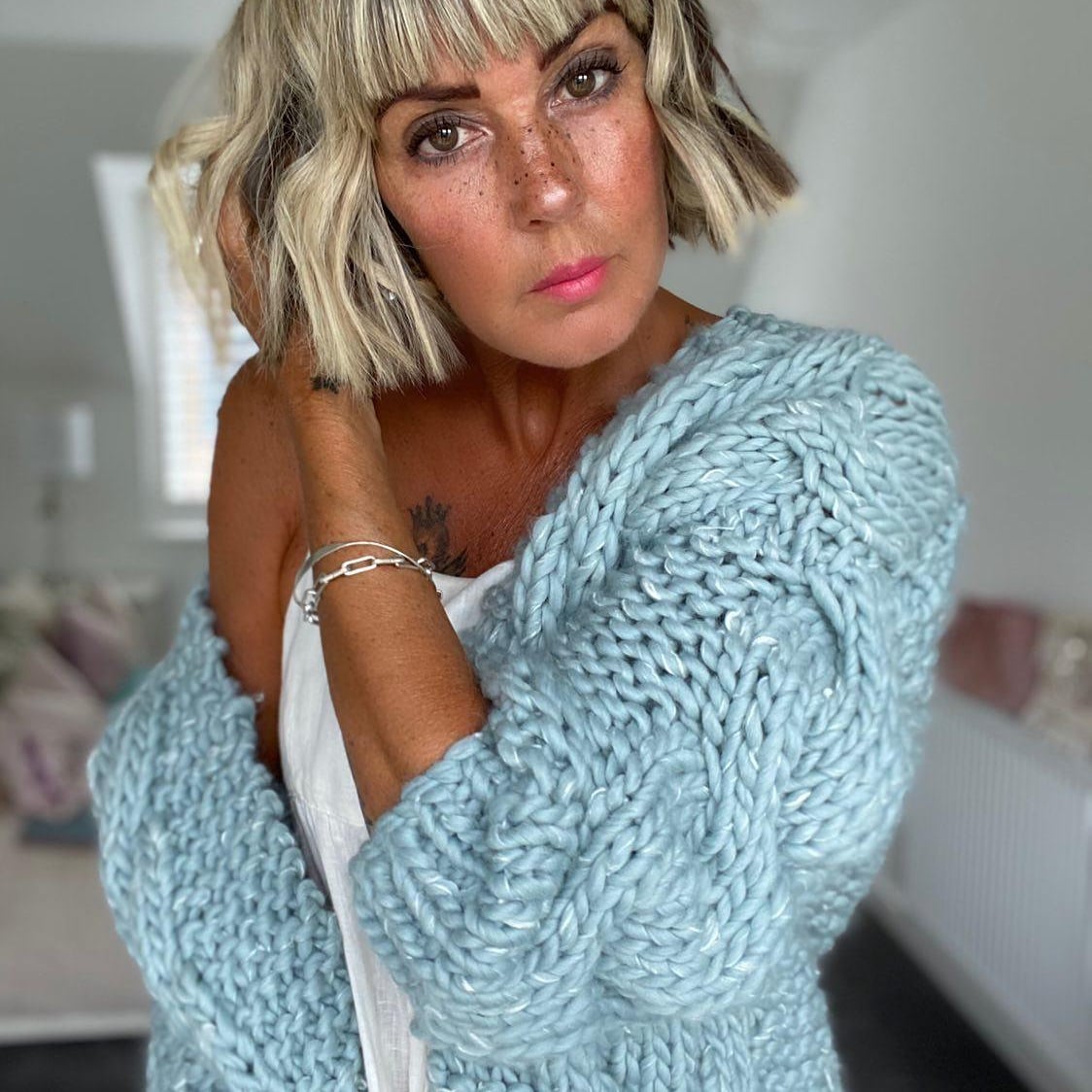 hand knitted chunky bomber - artichoke blue ⋆ the make shed
